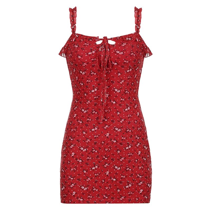 Red Floral Y2K Mini Sundress - Cute Coquette Aesthetic Dress for Effortless Style