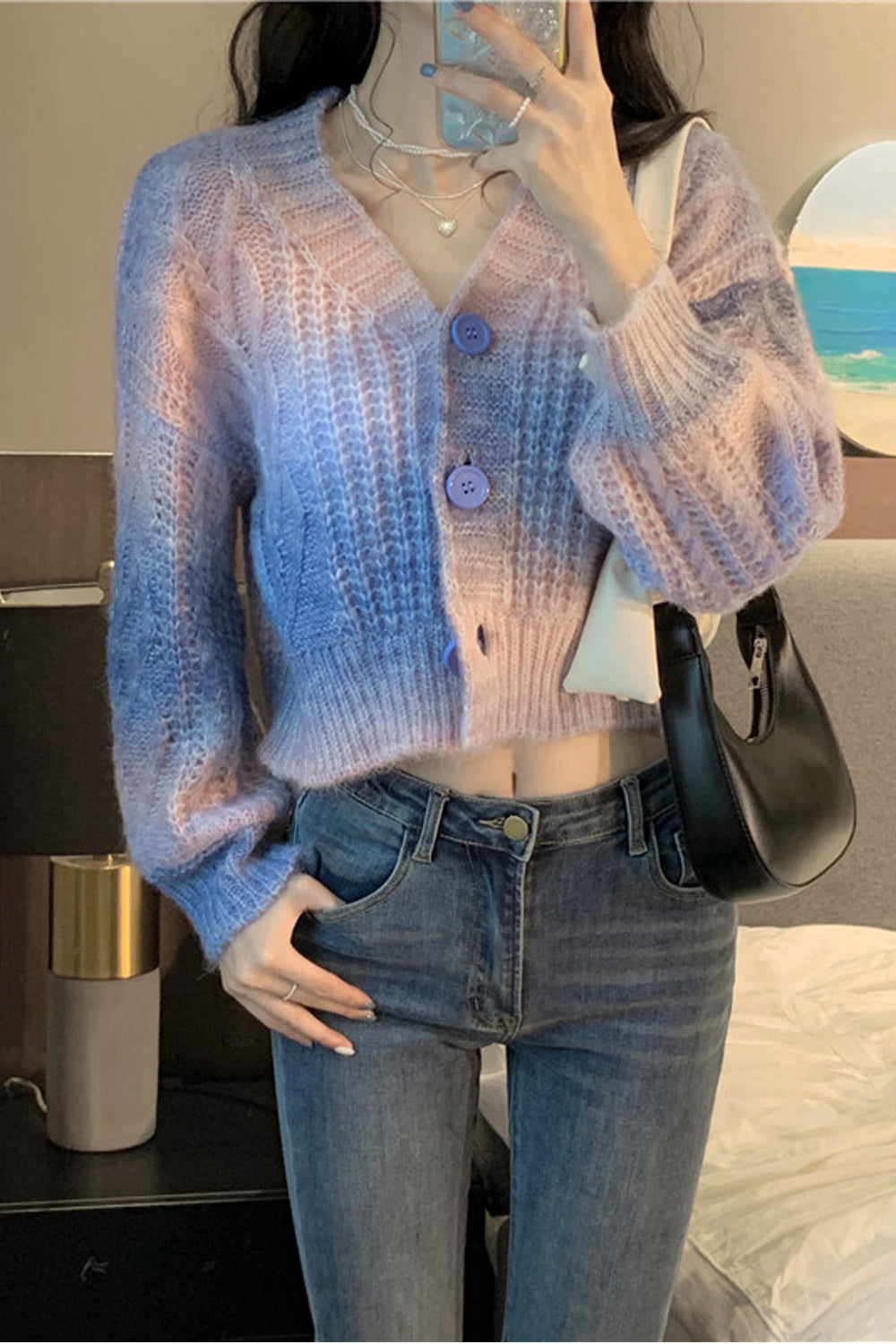 Retro Gradient Colors Y2K Aesthetic Crop Knitted Sweater for Trendy Outfits