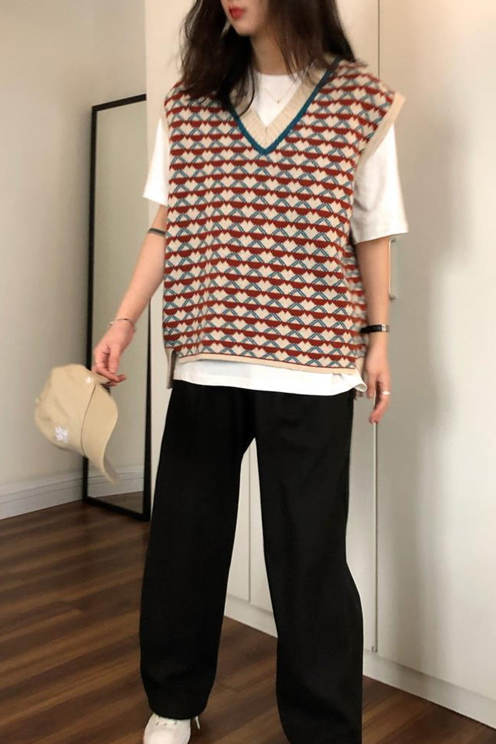 Retro Heart Pattern Sleeveless Vest Sweater - Y2K Aesthetic Cute Top for Stylish Outfits