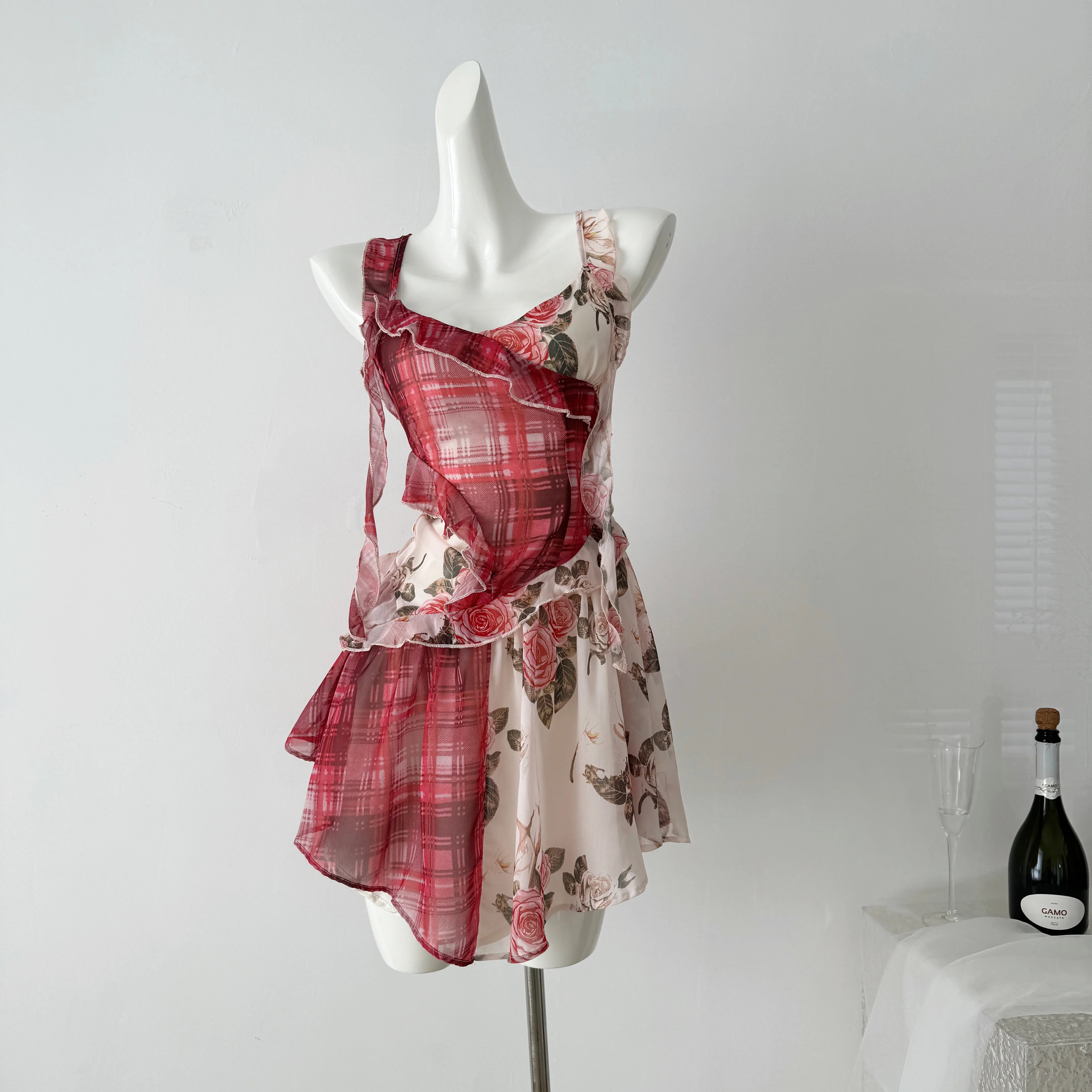 Romantic Layered Print Mini Dress in Y2K Aesthetic for Cute Coquette Style Outfits