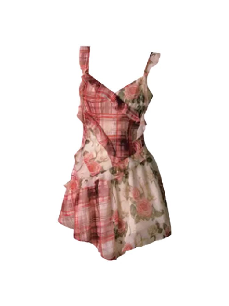 Romantic Layered Print Mini Dress in Y2K Aesthetic for Cute Coquette Style Outfits