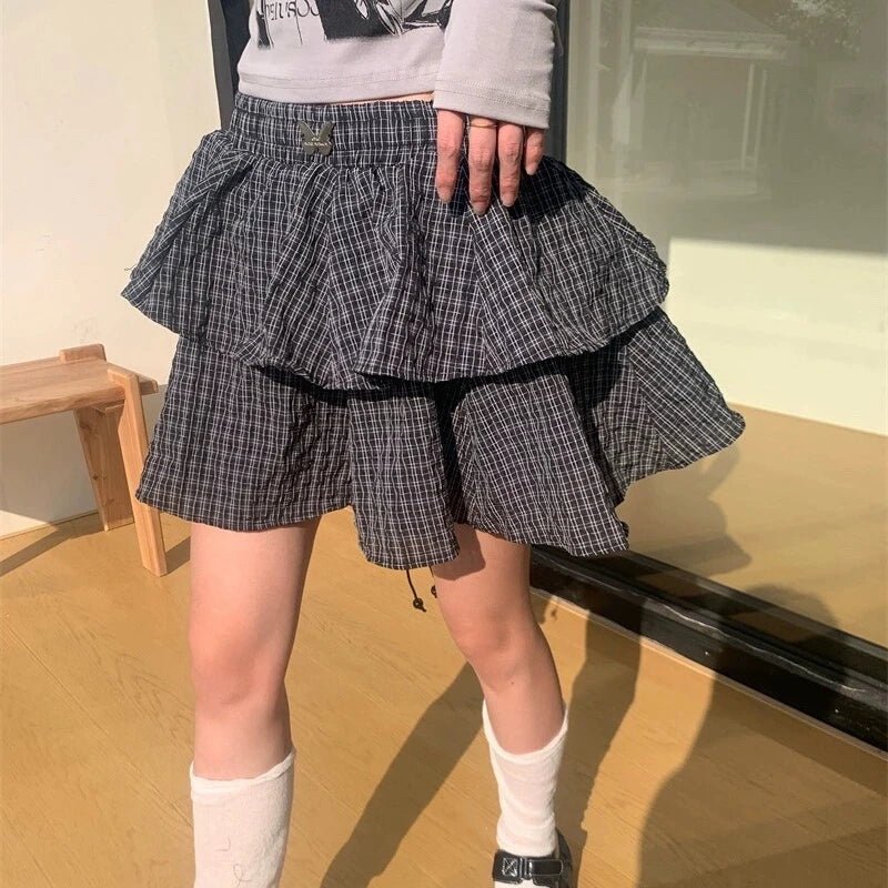 Ruffle Plaid Mini Skirt - Y2K Aesthetic Cute Skirt for Coquette and Grunge Outfits