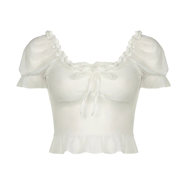 Ruffle Square Collar Top - Y2K Aesthetic Cute Top for Coquette and Grunge Styles