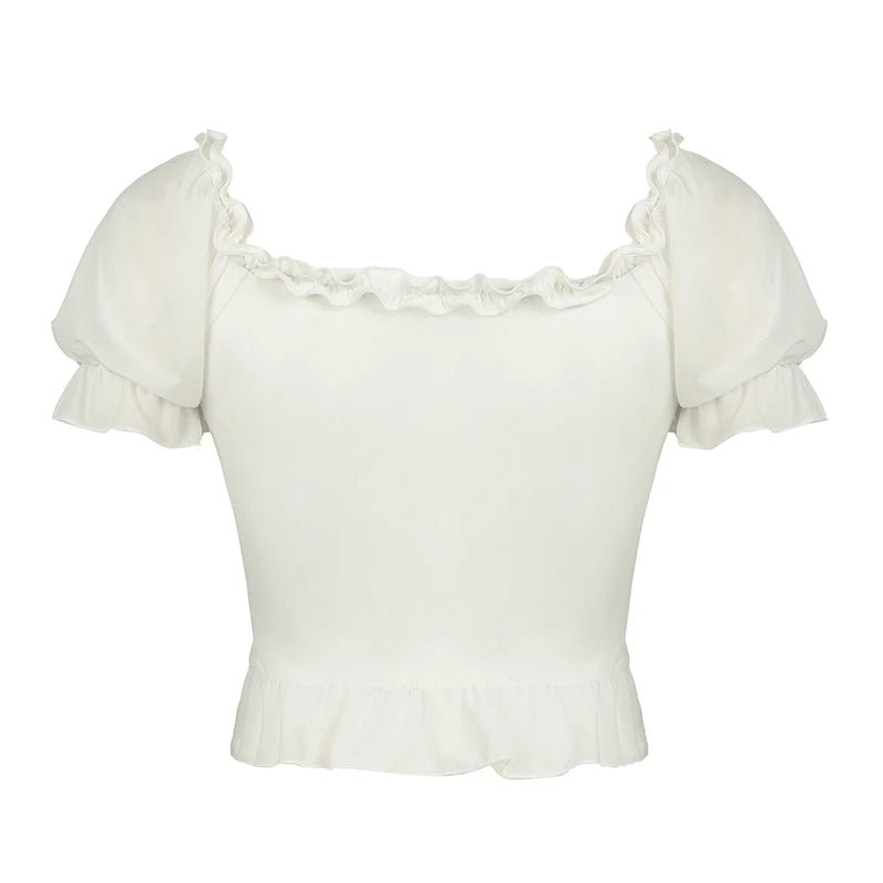 Ruffle Square Collar Top - Y2K Aesthetic Cute Top for Coquette and Grunge Styles