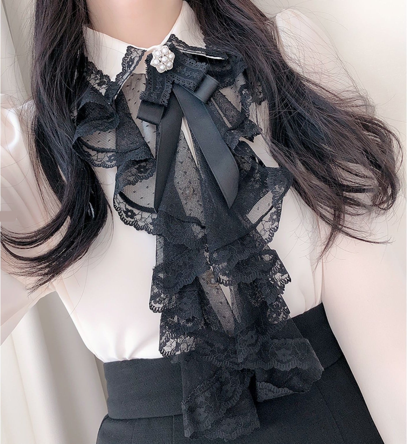 Ruffled Bow Tie Elegant Blouse - Chic Y2K Fashion Top for Coquette Aesthetic Outfits