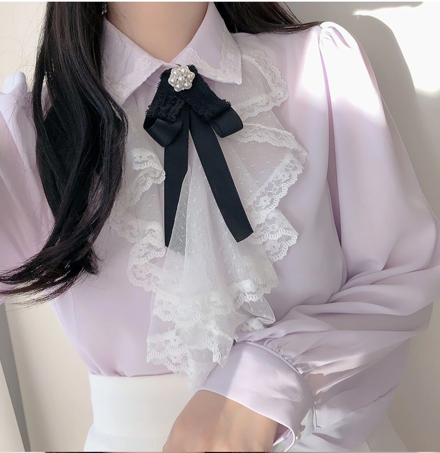 Ruffled Bow Tie Elegant Blouse - Chic Y2K Fashion Top for Coquette Aesthetic Outfits