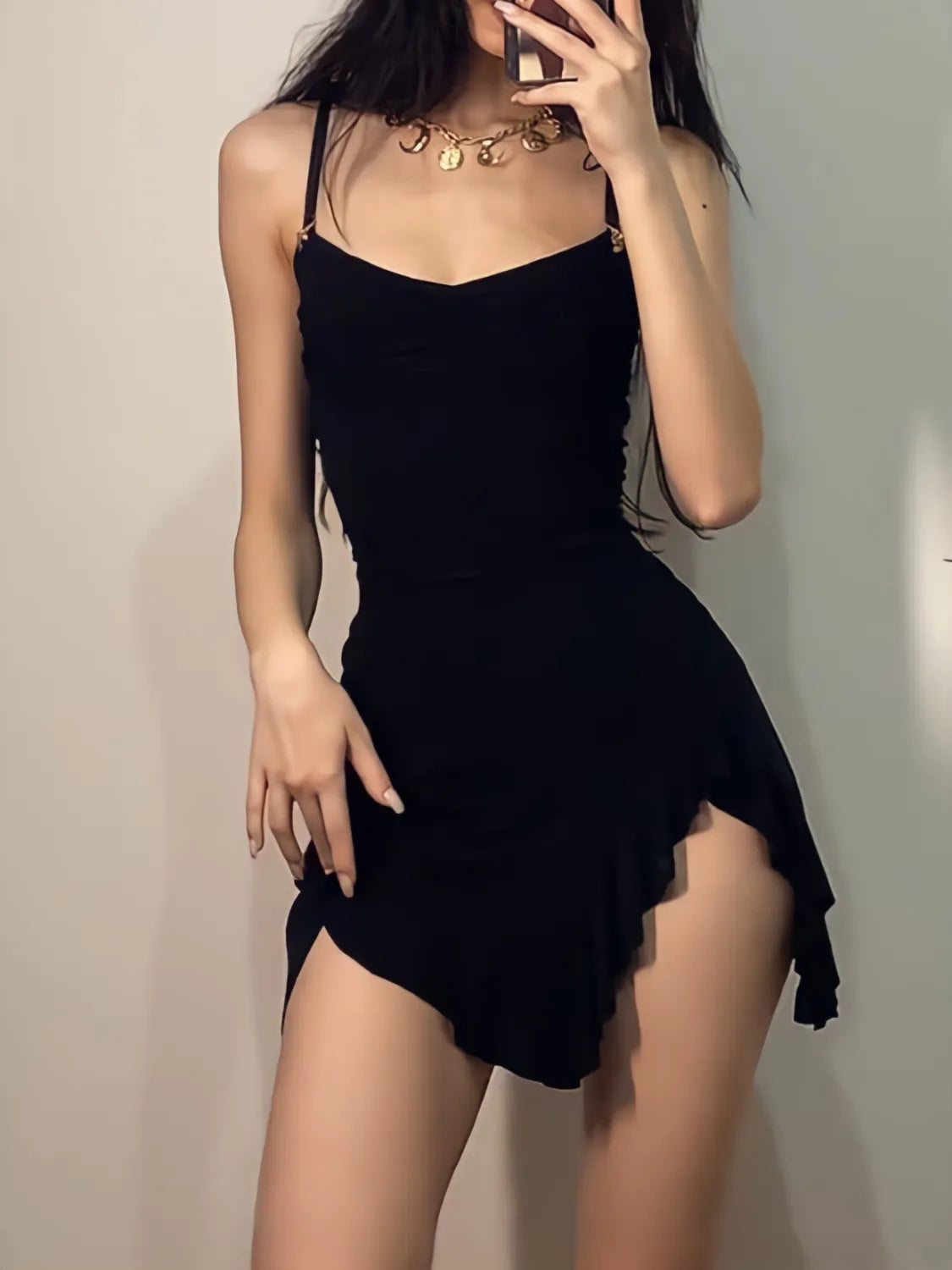 Ruffled Slit Bodycon Mini Dress - Y2K Aesthetic Cute Dress for Stylish Outfits