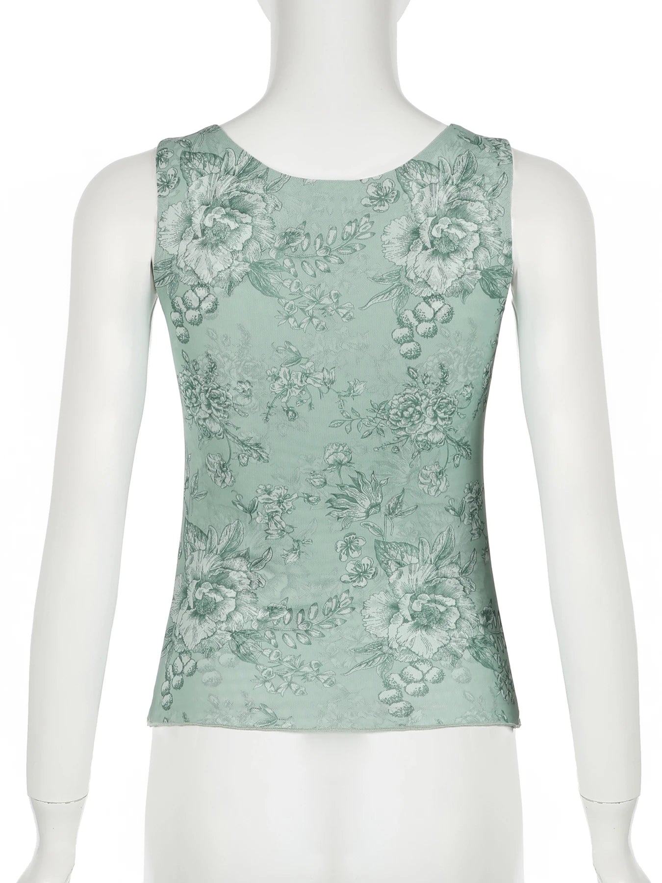 Sage Green Floral V-Neck Top - Y2K Aesthetic Cute Top for Coquette and Grunge Styles