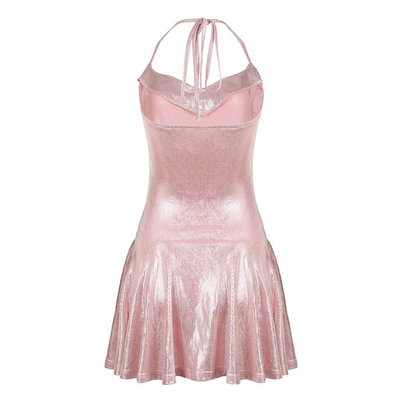 Shiny Collar A-Line Dress - Y2K Fashion with Coquette Aesthetic for Trendy Outfits