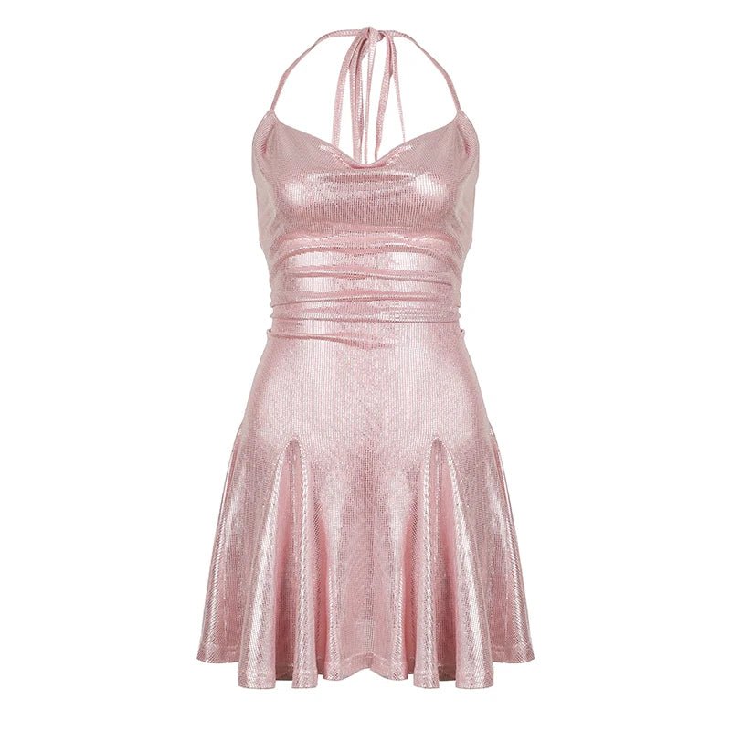 Shiny Collar A-Line Dress - Y2K Fashion with Coquette Aesthetic for Trendy Outfits