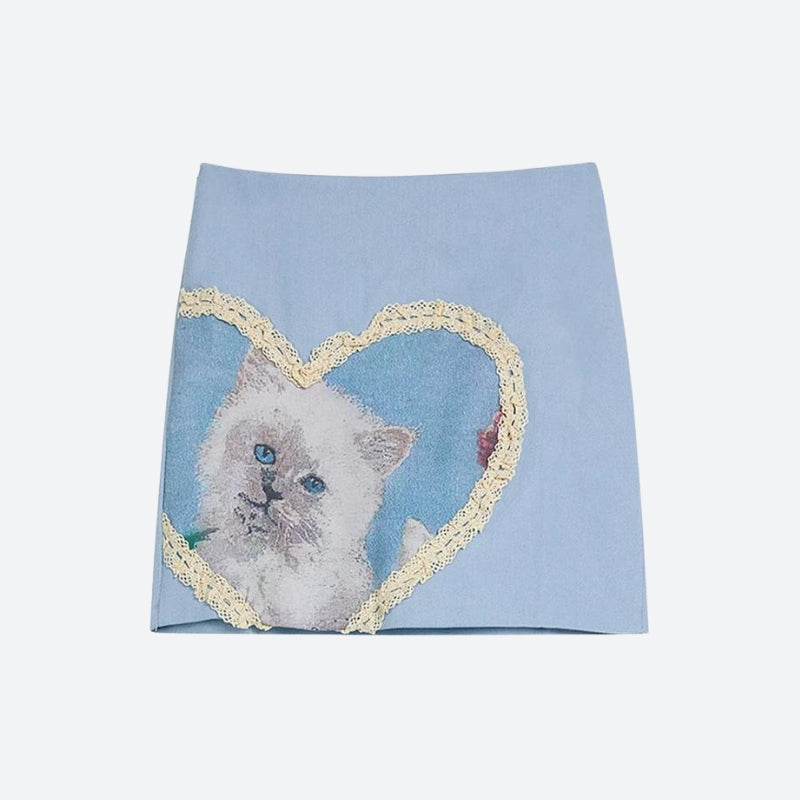 Soft Girl Aesthetic Cat Heart Mini Skirt - Cute Y2K Style for Trendy Outfits