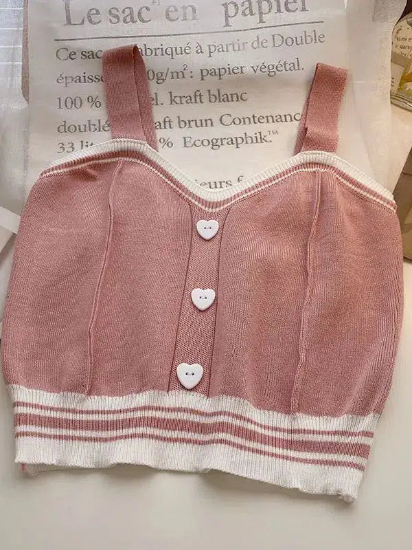 Soft Girl Aesthetic Heart Buttoned Knitted Crop Top for Y2K Fashion Lovers