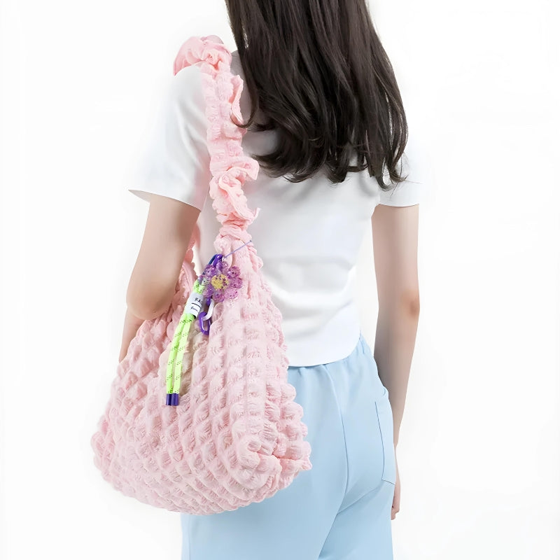 Soft Girl Quilted Ruched Hobo Bag - Y2K Aesthetic Handbag for Cute Outfits and Everyday Style