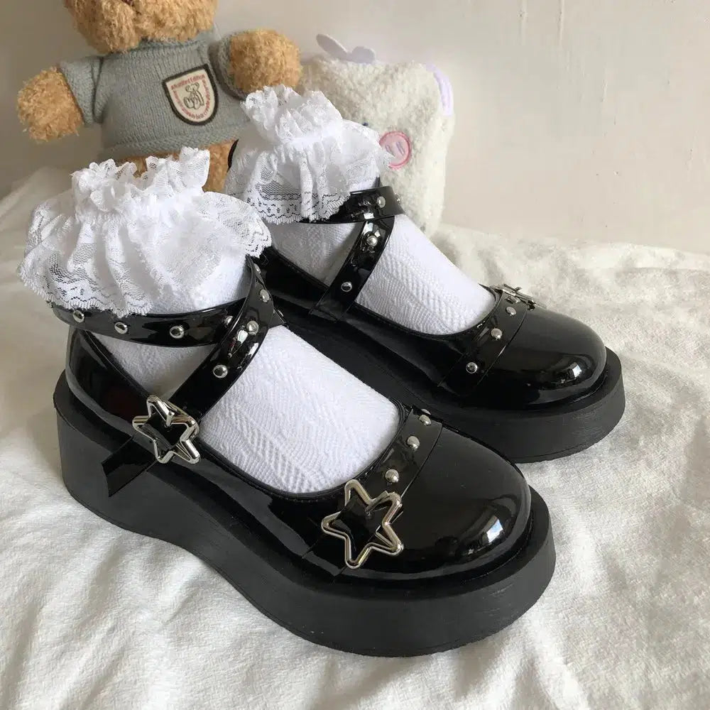 Star Buckled Platform Mary Jane Shoes for Y2K Aesthetic and Coquette Style Outfits