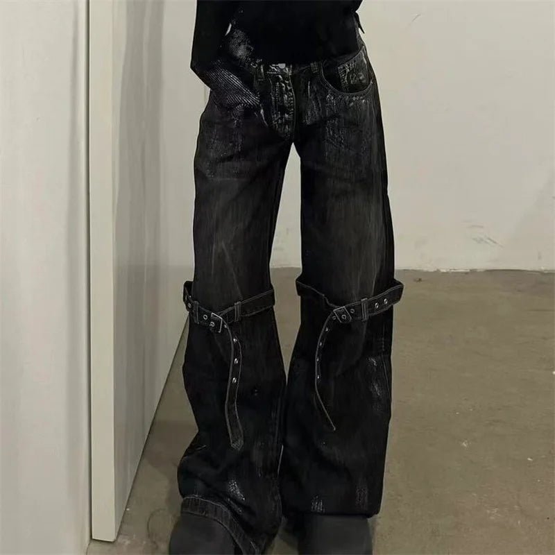 Strap Design Grunge Aesthetic Jeans for Y2K Fashion Lovers