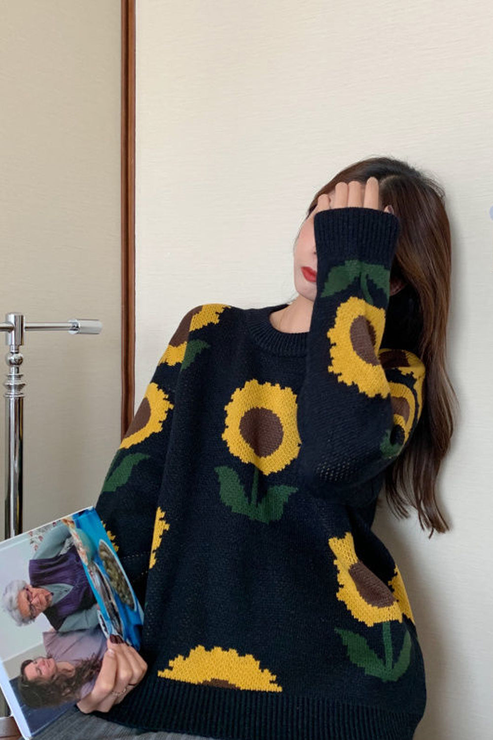 Sunflower Knit Sweater - Y2K Aesthetic Cozy Top for Cute Outfits and Fall Fashion