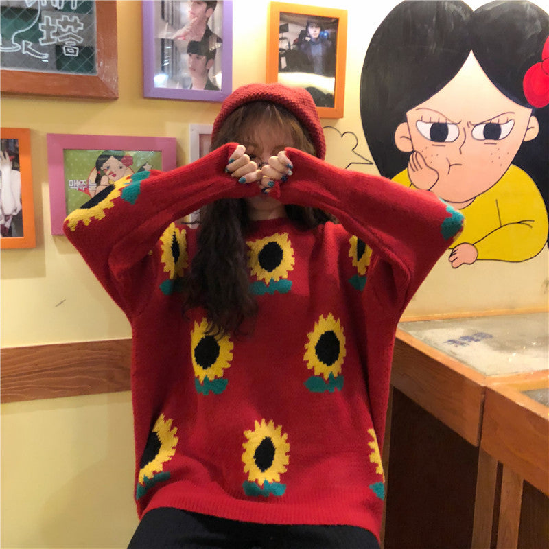 Sunflower Knit Sweater - Y2K Aesthetic Cozy Top for Cute Outfits and Fall Fashion