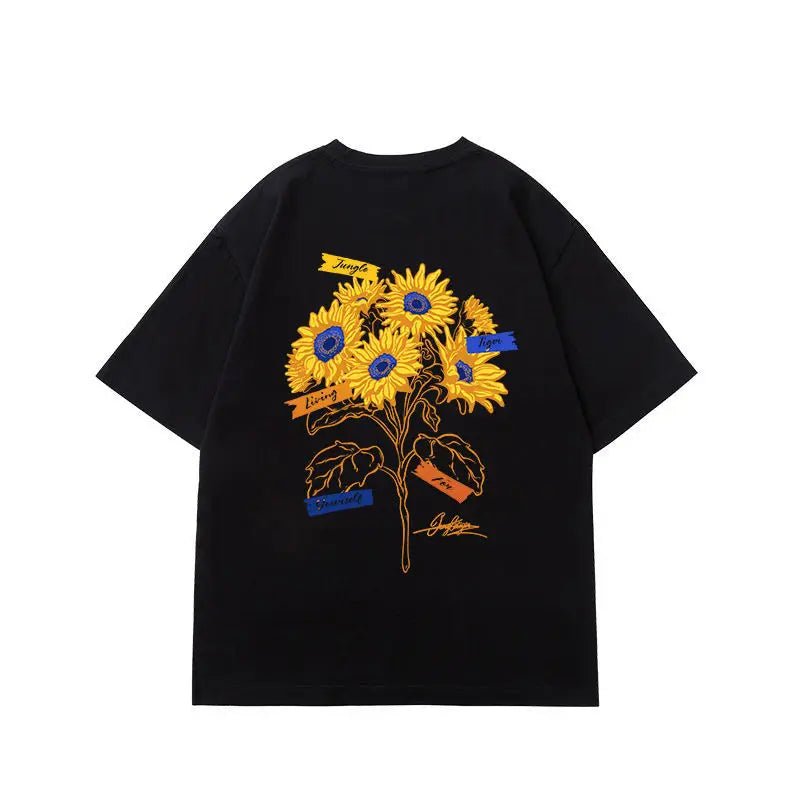 Sunflower Print Y2K Aesthetic T-Shirt - Cute Top for Coquette and Grunge Styles