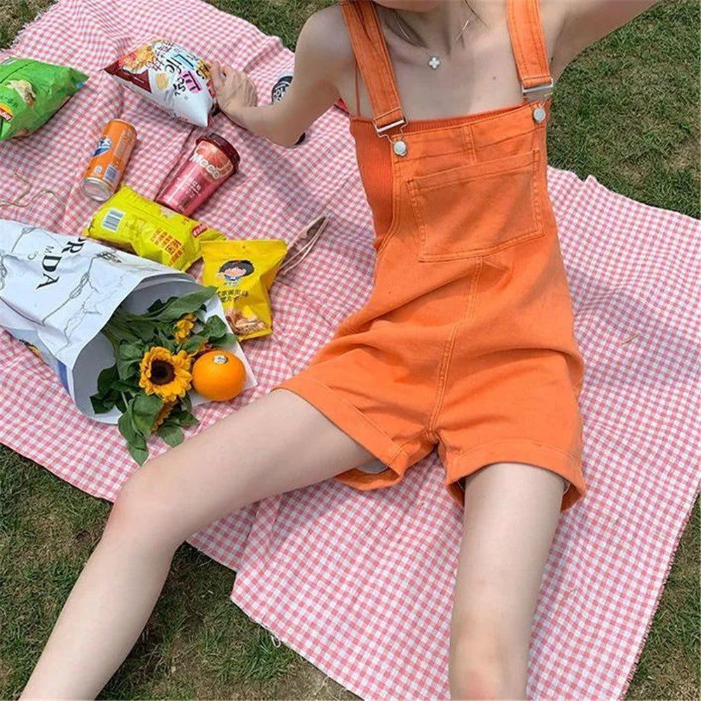 Sweet Orange Y2K Aesthetic Cute Jumpsuit for Trendy Coquette Style Outfits