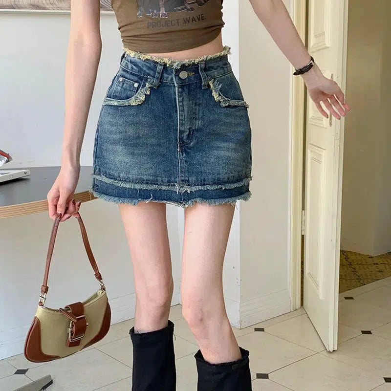 Tasseled Denim Mini Skort - Y2K Aesthetic Skirt for Cute Coquette and Grunge Outfits