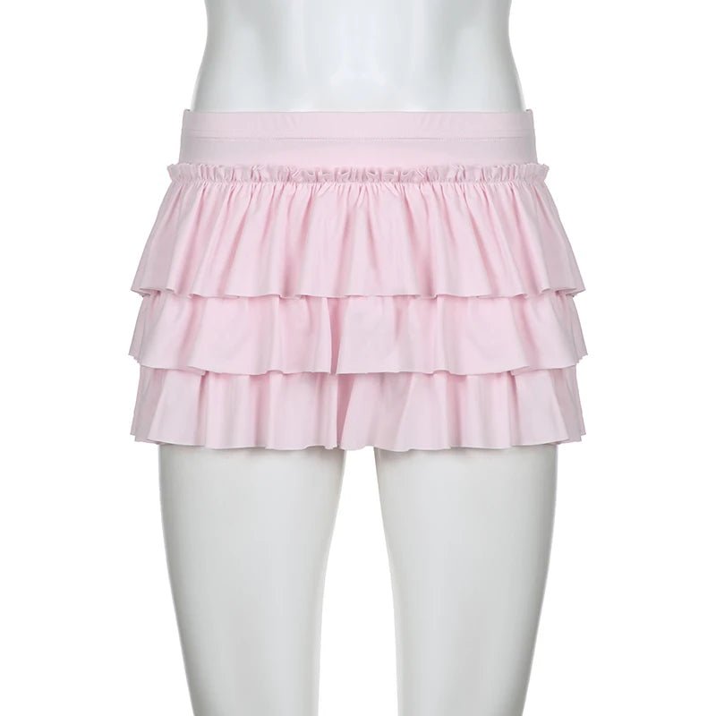 Tiered Ruffle Pink Skirt - Y2K Aesthetic Cute Skirt for Coquette and Grunge Outfits