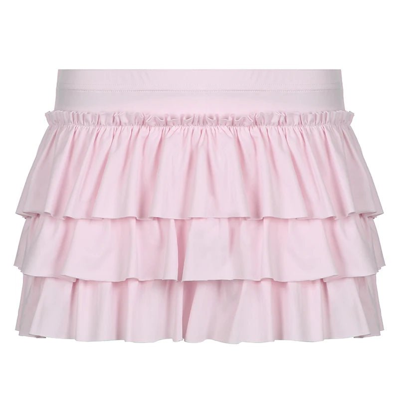 Tiered Ruffle Pink Skirt - Y2K Aesthetic Cute Skirt for Coquette and Grunge Outfits