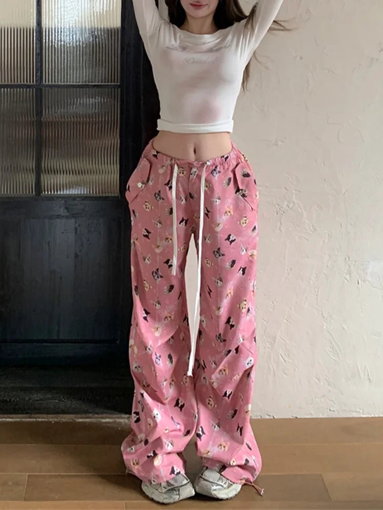 Trendy Baggy Pink Y2K Cargo Pants for a Chic Harajuku Aesthetic Look