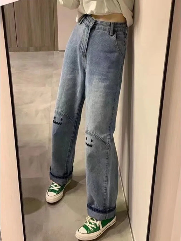 Trendy Casual Loose Hip-Hop Jeans for Y2K Aesthetic and Grunge Style Outfits