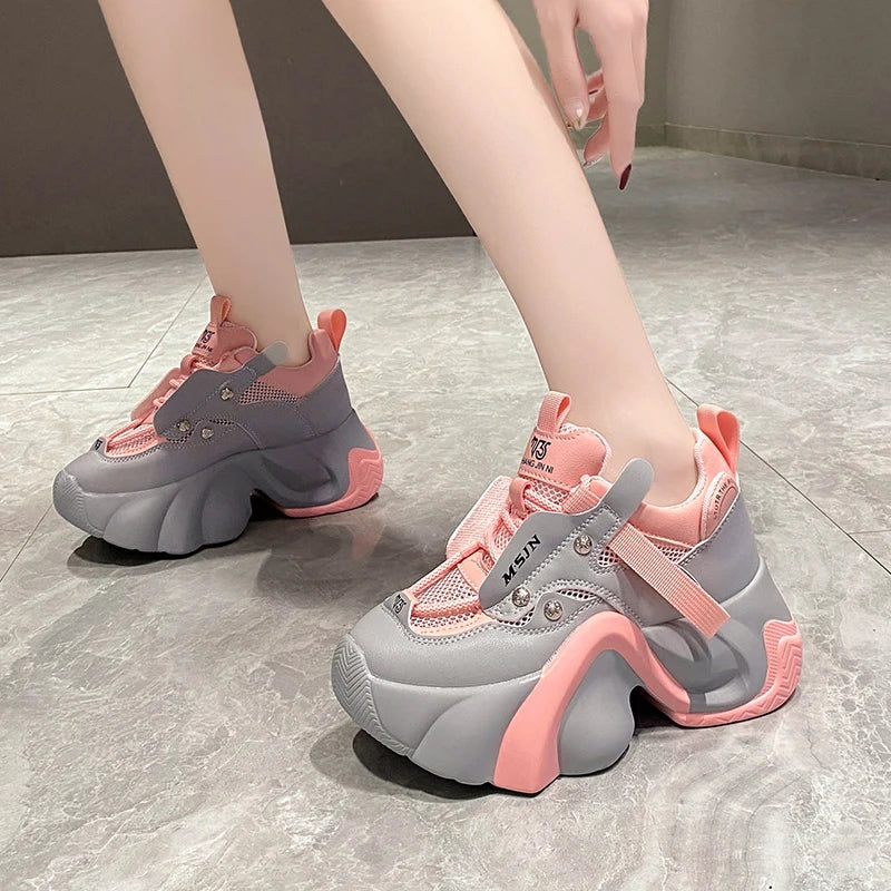 Trendy Chunky Mesh Platform Sneakers for Y2K Aesthetic and Grunge Style Lovers