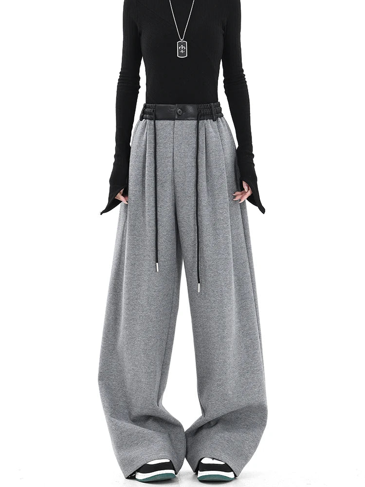 Trendy Contrast Spliced Wide Pants for Y2K Aesthetic and Grunge Style Outfits