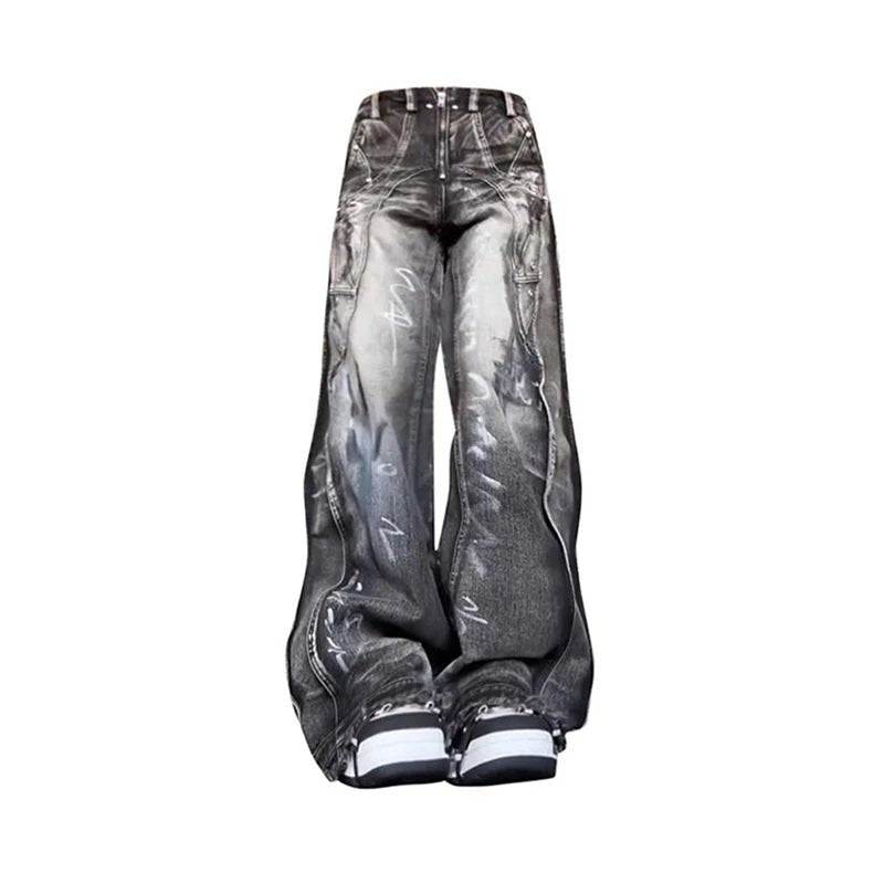 Trendy Graffiti Baggy Jeans for Y2K Aesthetic Outfits and Grunge Style Looks