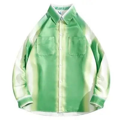 Trendy Green Ombre Button-Up Shirt for Y2K Aesthetic and Coquette Style Outfits