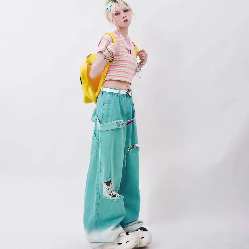 Trendy Harajuku Y2K Cargo Pants for a Chic Coquette Aesthetic Look