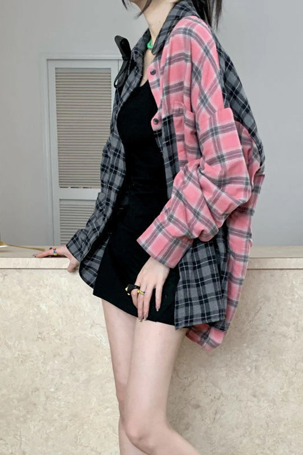 Trendy Loose Fit Plaid Blouse Shirt for Y2K Aesthetic and Coquette Style Outfits