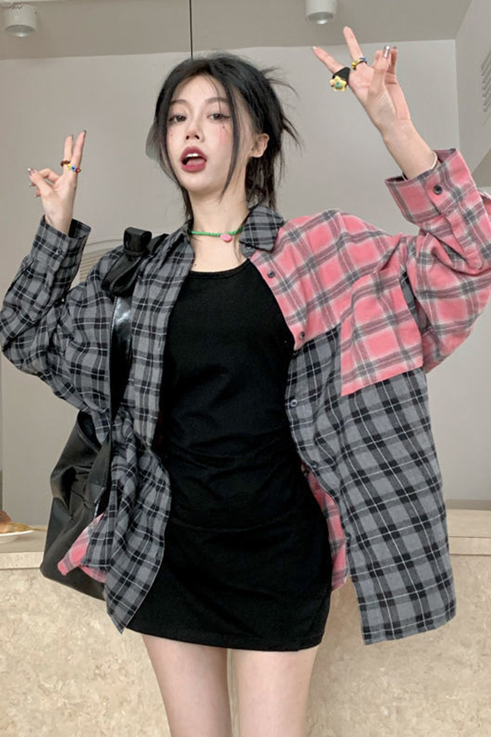 Trendy Loose Fit Plaid Blouse Shirt for Y2K Aesthetic and Coquette Style Outfits