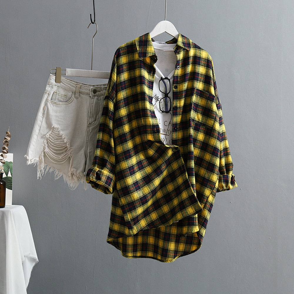 Trendy Loose Plaid Shirt for Y2K Fashion Lovers - Perfect for Coquette and Grunge Aesthetics