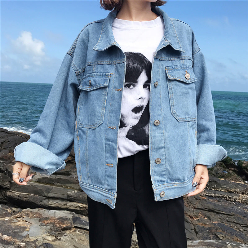 Trendy Oversized Denim Jacket for Y2K Aesthetic and Grunge Style Outfits