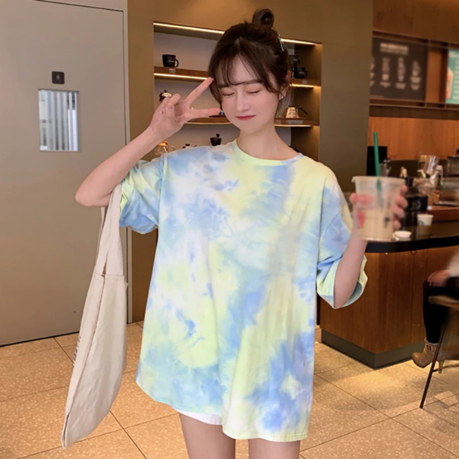 Trendy Tie Dye Short Sleeve Shirt for Y2K Aesthetic Outfits and Comfy Casual Looks