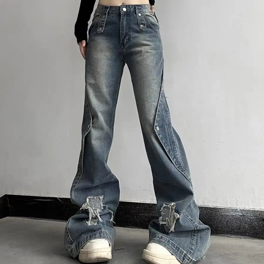 Trendy Wide Leg High Waist Jeans for Y2K Aesthetic and Grunge Style Outfits