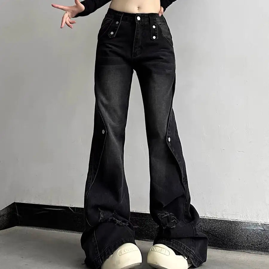 Trendy Wide Leg High Waist Jeans for Y2K Aesthetic and Grunge Style Outfits