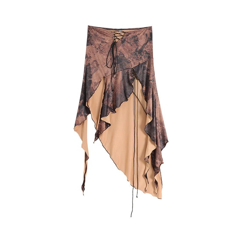 Trendy Y2K Brown Irregular Cargo Skirt for Grunge and Coquette Aesthetic Outfits