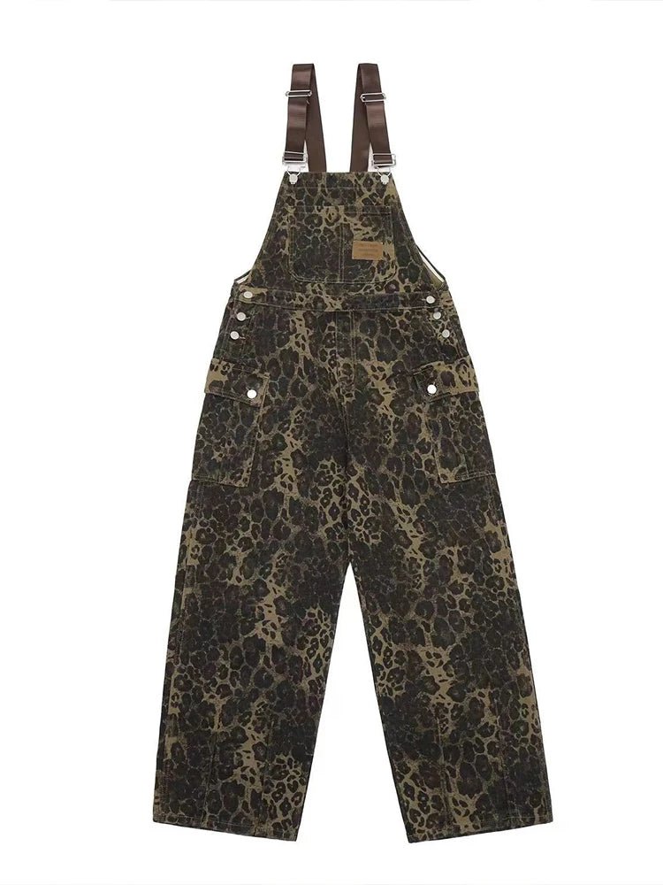 Trendy Y2K Cargo Leopard Jumpsuit for Chic Coquette and Grunge Aesthetic Outfits