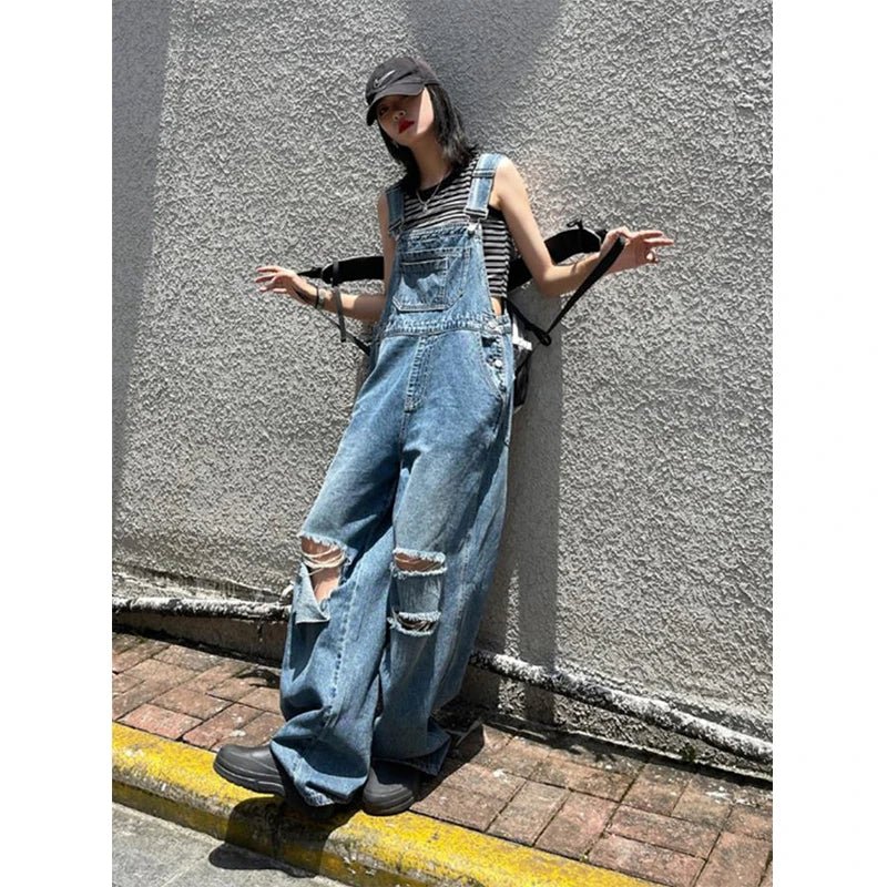 Trendy Y2K Denim Jumpsuit: Vintage-Inspired Grunge Style for Aesthetic Outfits