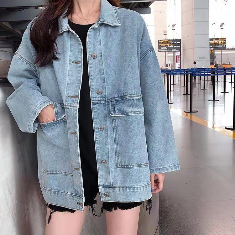 Trendy Y2K Double Pocket Denim Jacket for Chic Grunge and Coquette Aesthetic Outfits