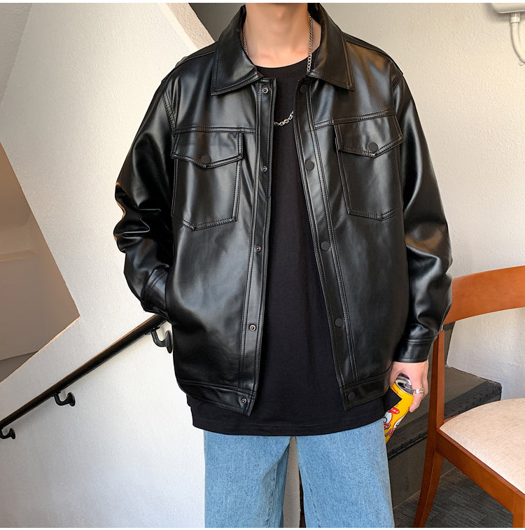 Trendy Y2K Grunge Style Loose Leather Jacket for Hip Hop Fashion Enthusiasts