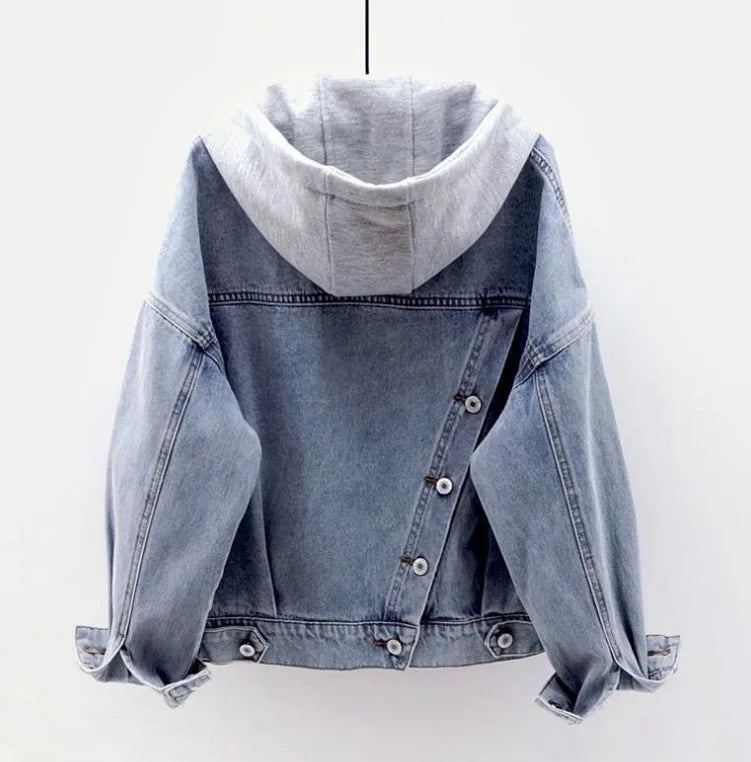 Trendy Y2K Oversized Hooded Denim Jacket for Chic Grunge and Coquette Aesthetic Outfits