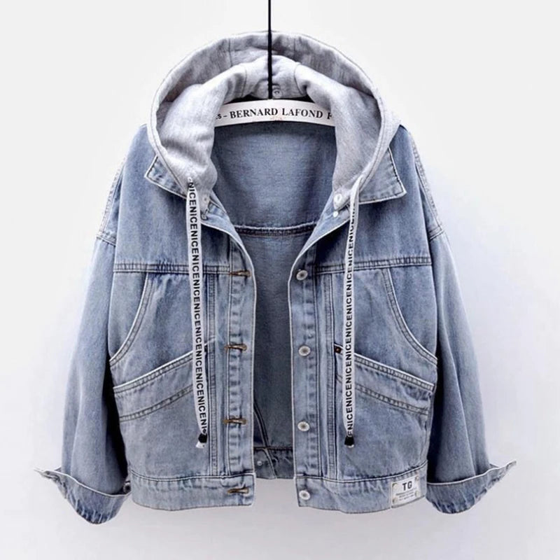 Trendy Y2K Oversized Hooded Denim Jacket for Chic Grunge and Coquette Aesthetic Outfits