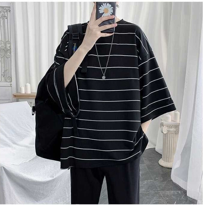 Trendy Y2K Oversized Striped Hip Hop Shirt for a Chic Grunge Aesthetic Look