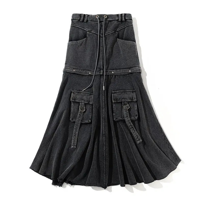 Trendy Y2K Pocket Baggy Denim Skirt for Effortless Grunge and Coquette Aesthetic Looks