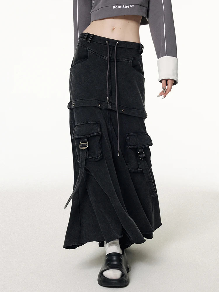 Trendy Y2K Pocket Baggy Denim Skirt for Effortless Grunge and Coquette Aesthetic Looks